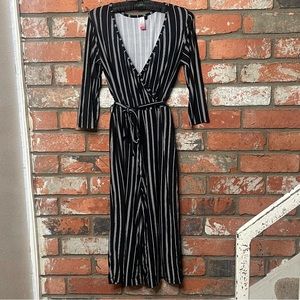NO BOUNDARIES Jumpsuit Palazzo Pant BLK WHT Stripes Large
